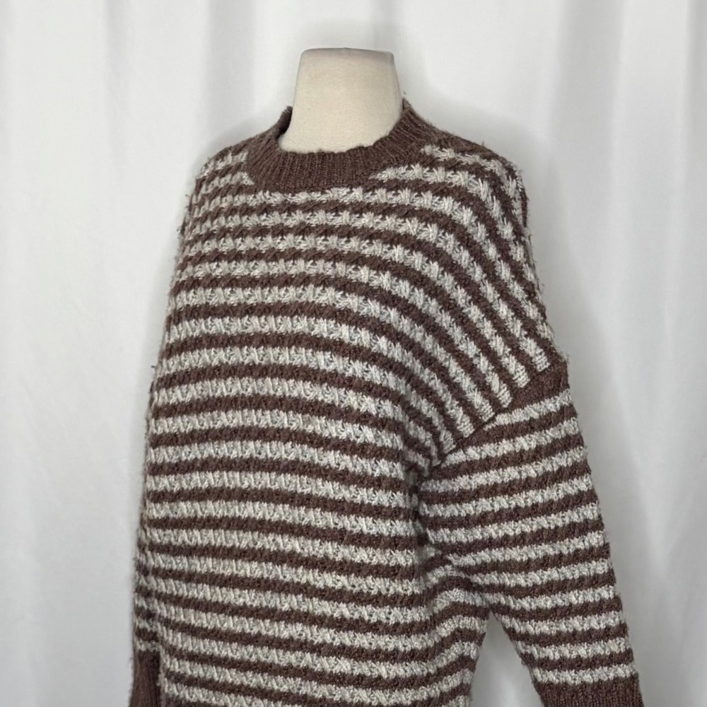 ZARA Wool Chunky Knit Oversized Sweater Brown Grey Stripes Pullover Knit Small - Picture 9 of 16